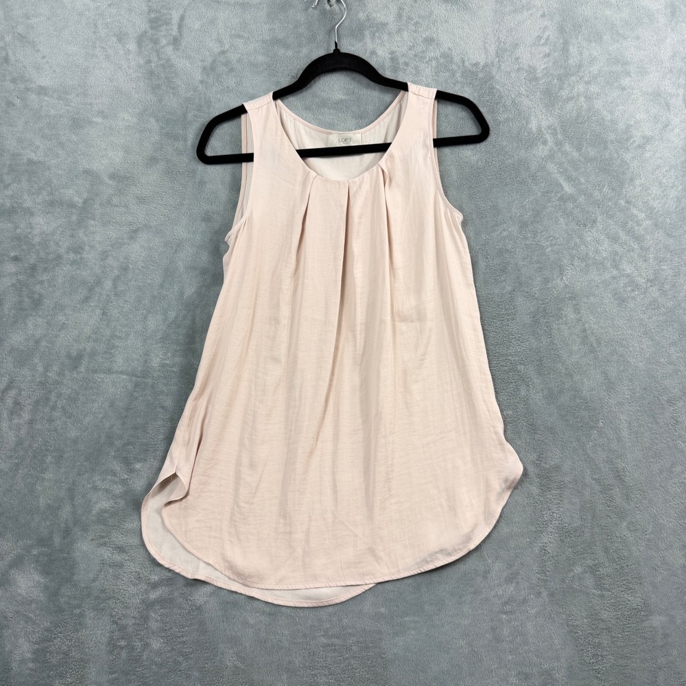 LOFT Outlet Women XS Cream Sleeveless Top Pleated Shell Blouse Office Coquette